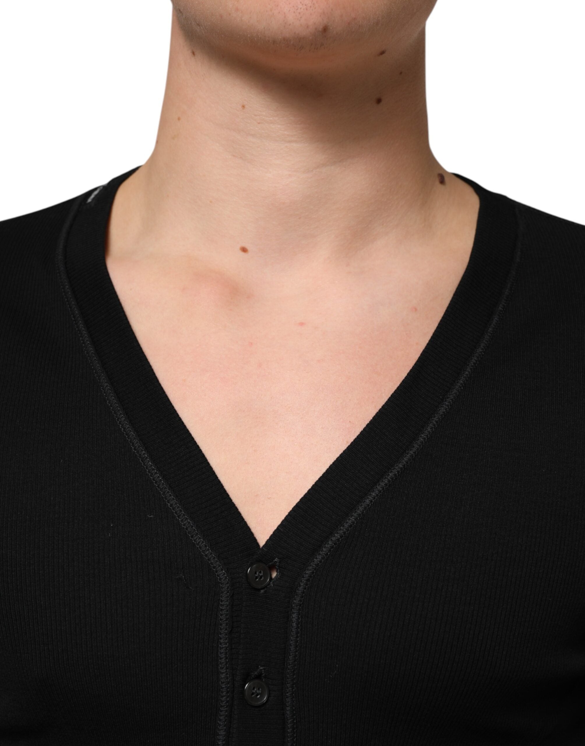 Schwarze Baumwoll-Knopfleiste Herren Strickjacke