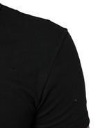 Black Cotton Tattered Logo V-Neck Men T-shirt