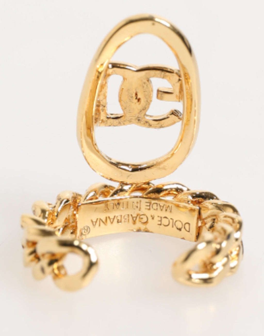 Verstellbarer Kettenring aus goldfarbenem Messing mit ovalem DG-Logo