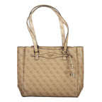 Beige Polyurethane Women Handbag