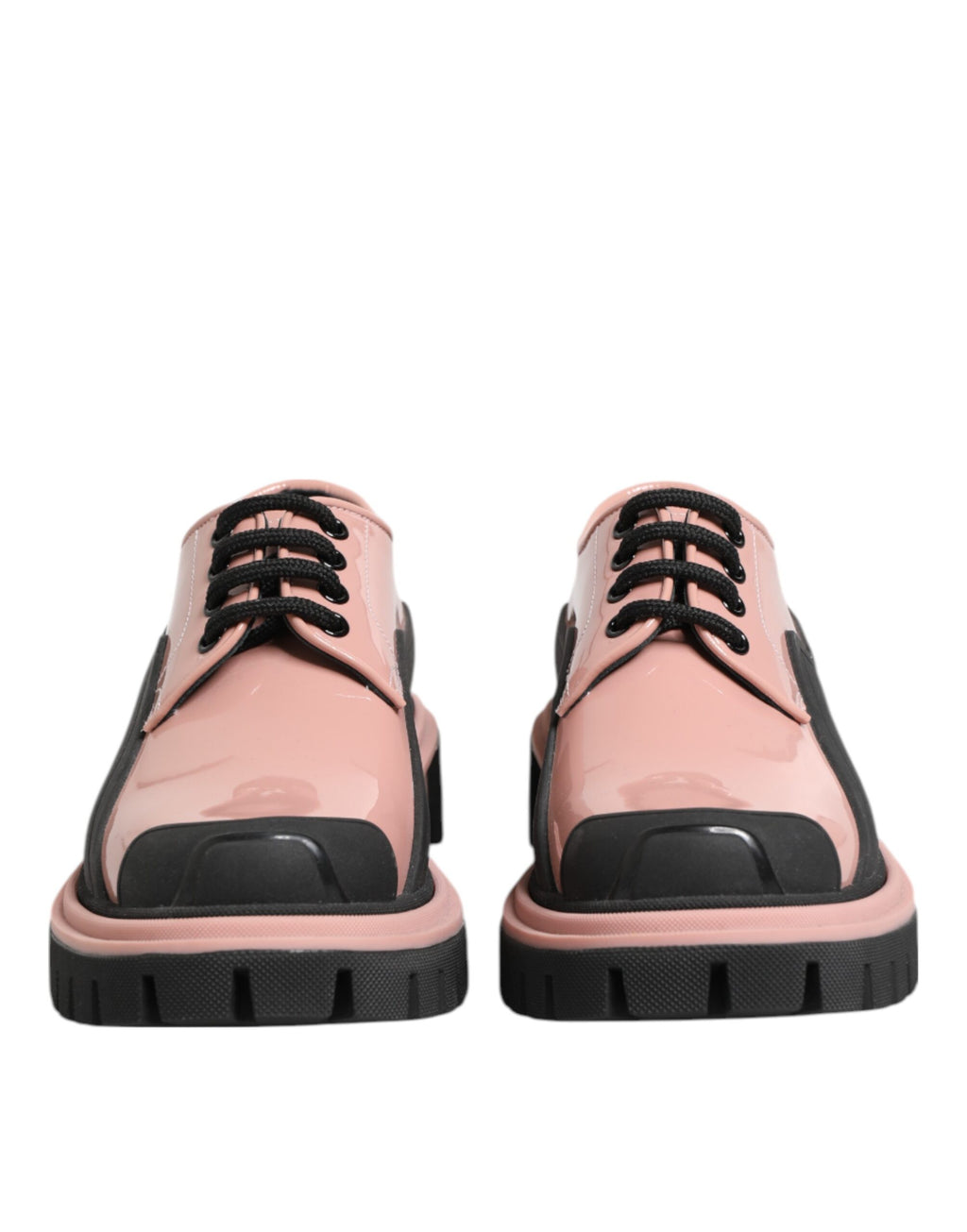 Scarpe stringate in pelle rosa cipria chiaro e nere