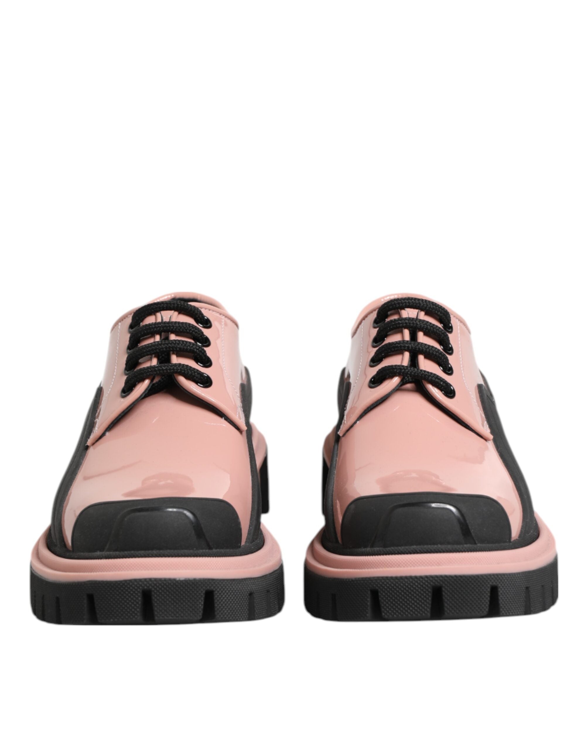 Scarpe stringate in pelle rosa cipria chiaro e nere