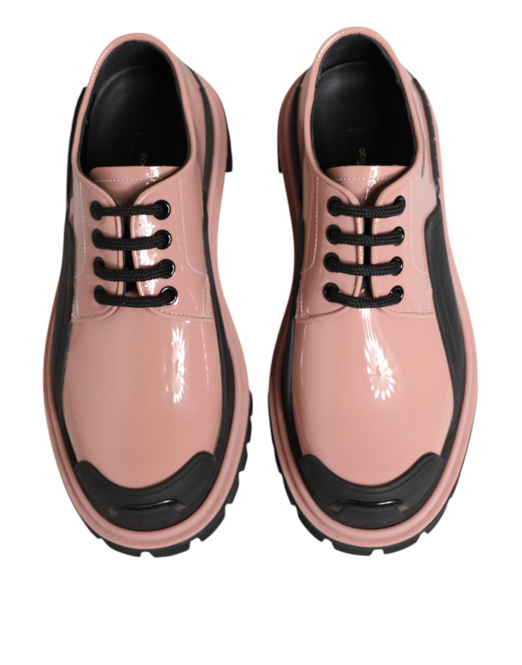 Scarpe stringate in pelle rosa cipria chiaro e nere