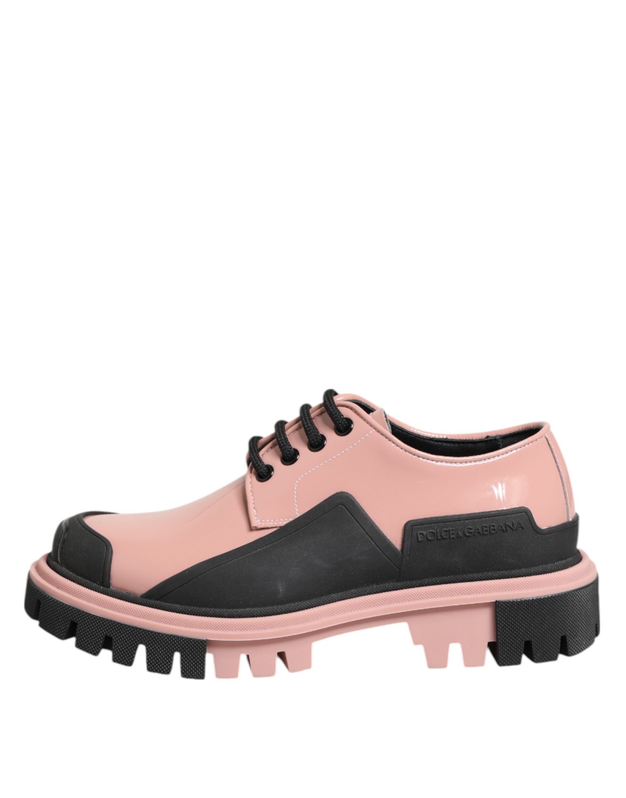 Scarpe stringate in pelle rosa cipria chiaro e nere