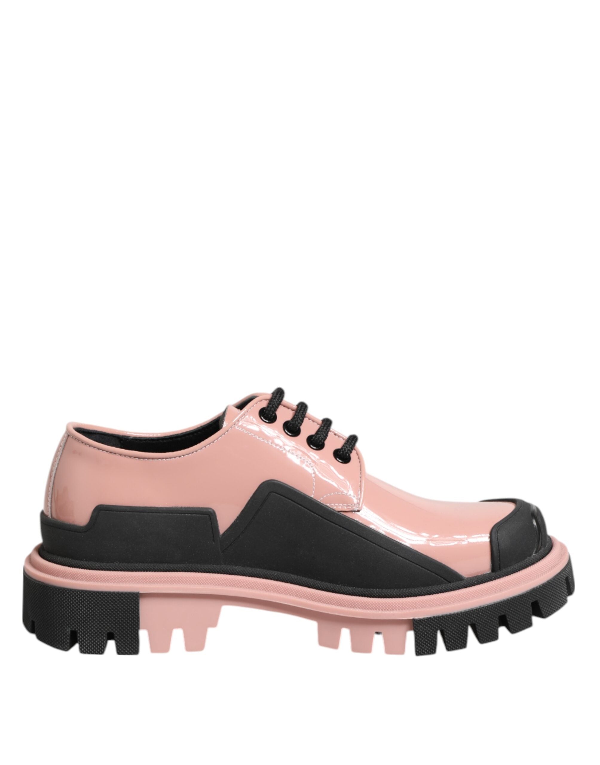 Scarpe stringate in pelle rosa cipria chiaro e nere