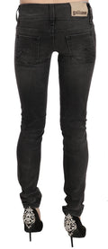 Schwarze, gewaschene Low Waist Slim Fit Skinny Jeans