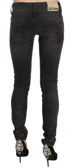 Schwarze, gewaschene Low Waist Slim Fit Skinny Jeans