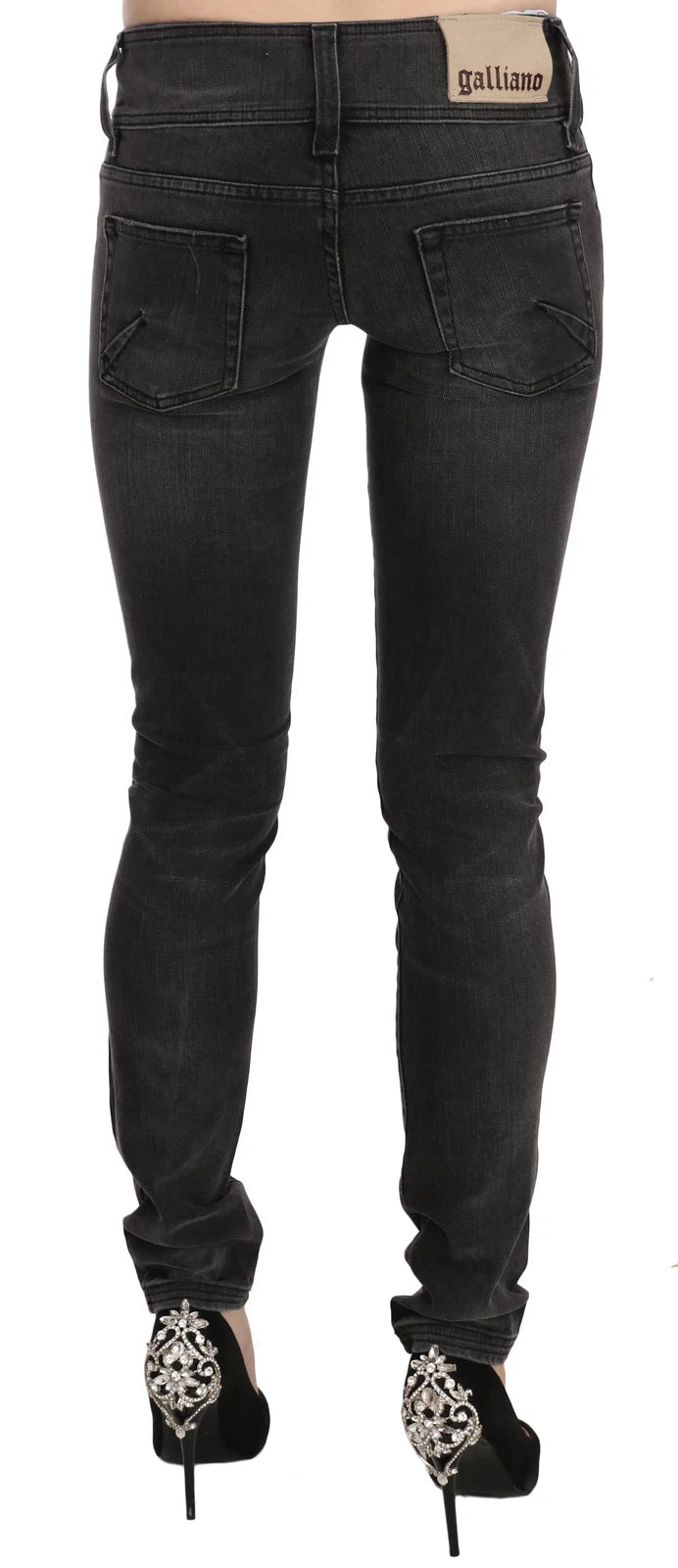 Schwarze, gewaschene Low Waist Slim Fit Skinny Jeans