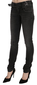 Schwarze, gewaschene Low Waist Slim Fit Skinny Jeans