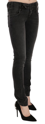 Schwarze, gewaschene Low Waist Slim Fit Skinny Jeans