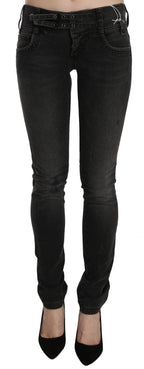 Schwarze, gewaschene Low Waist Slim Fit Skinny Jeans