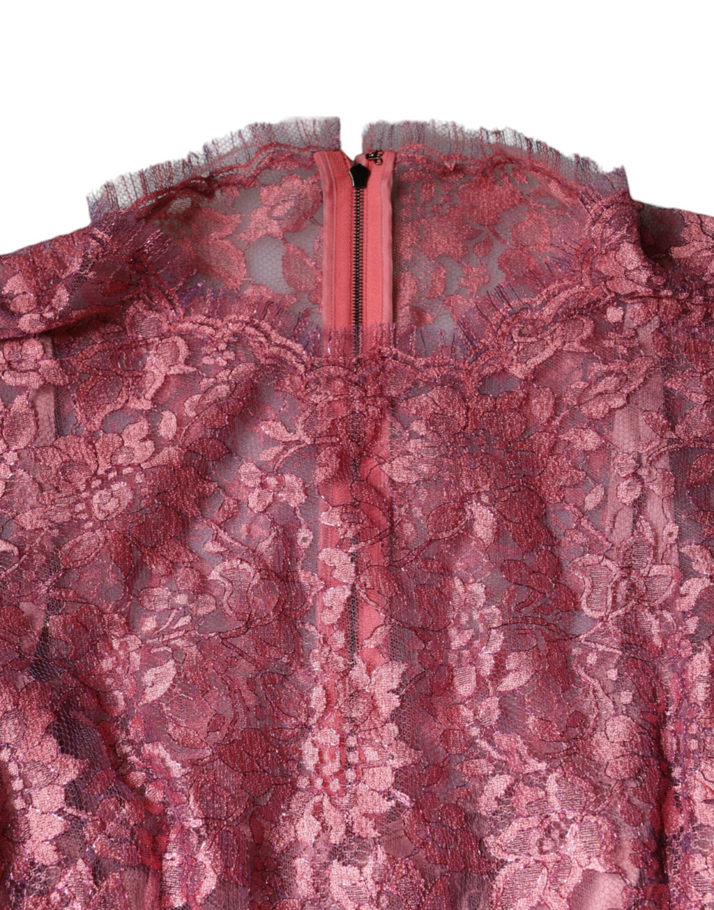 Rosa geblümtes Midikleid aus Spitze mit langen Ärmeln