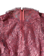 Rosa geblümtes Midikleid aus Spitze mit langen Ärmeln