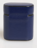 Blue Leather Logo Print Flip Holder Men Airpods Case