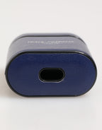 Blue Leather Logo Print Flip Holder Men Airpods Case