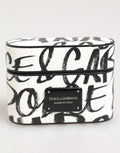 Schwarzes weißes Leder Airpods-Etui mit Monogrammprint und Logo