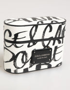 Schwarzes weißes Leder Airpods-Etui mit Monogrammprint und Logo