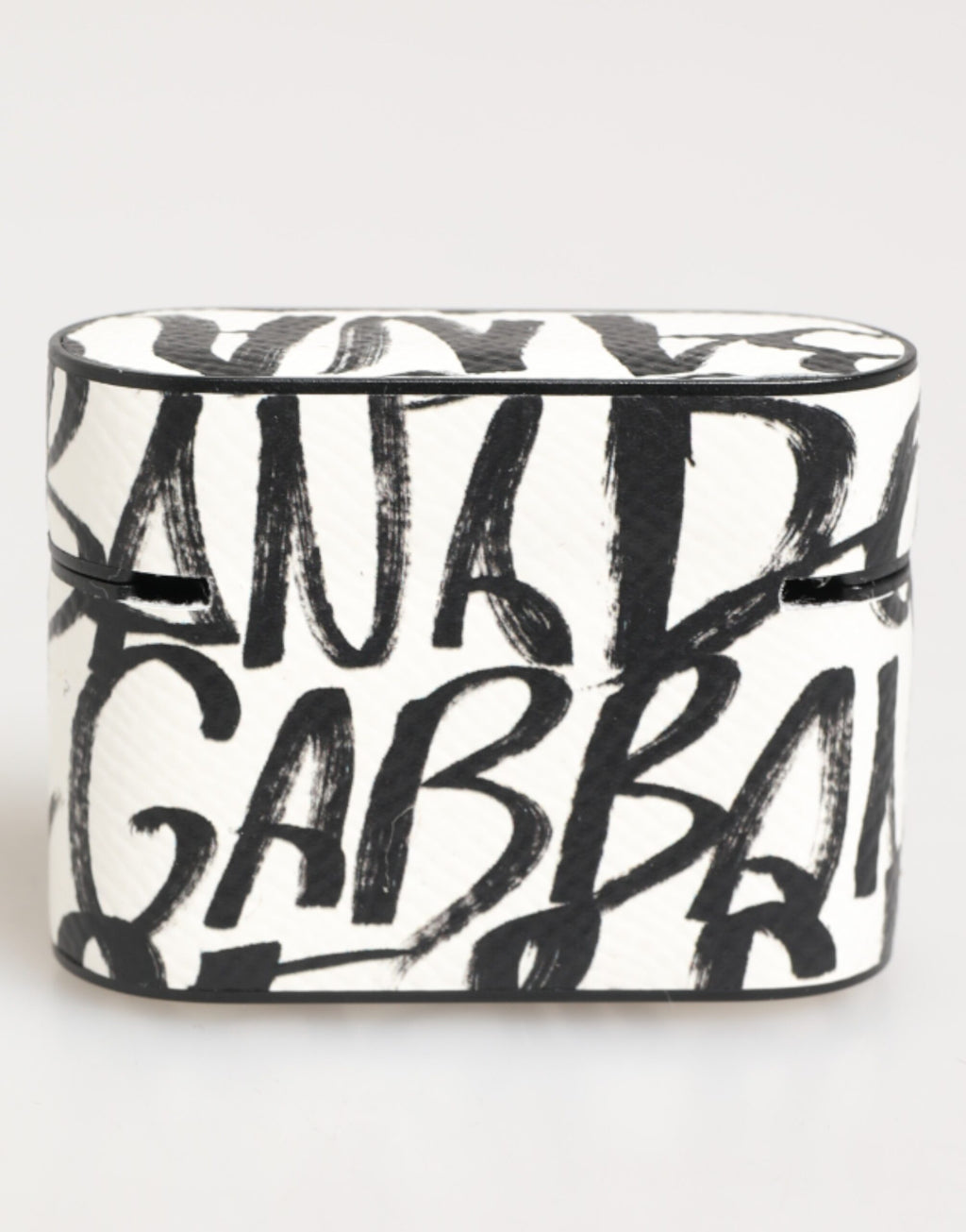 Schwarzes weißes Leder Airpods-Etui mit Monogrammprint und Logo