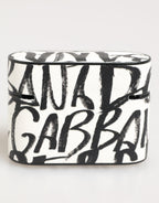 Schwarzes weißes Leder Airpods-Etui mit Monogrammprint und Logo