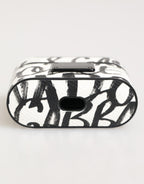 Schwarzes weißes Leder Airpods-Etui mit Monogrammprint und Logo