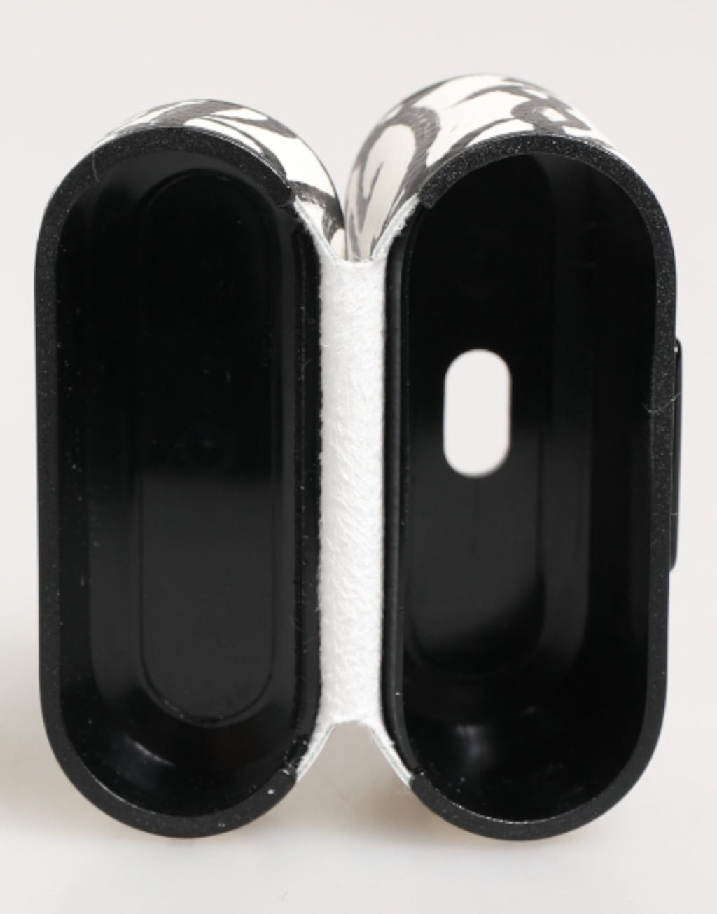 Schwarzes weißes Leder Airpods-Etui mit Monogrammprint und Logo