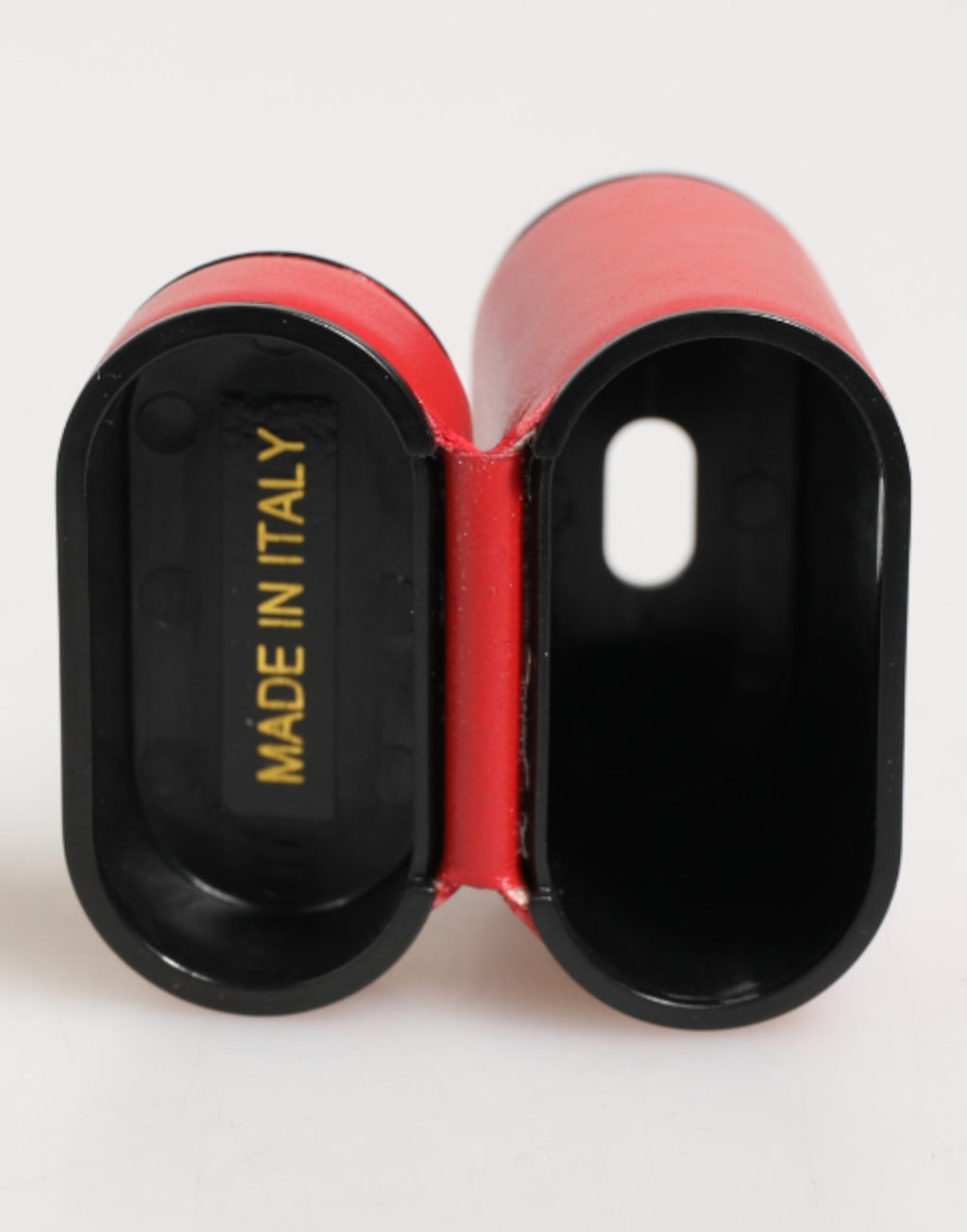 Red White Kalbsleder Logo Flip Holder Airpods Hülle