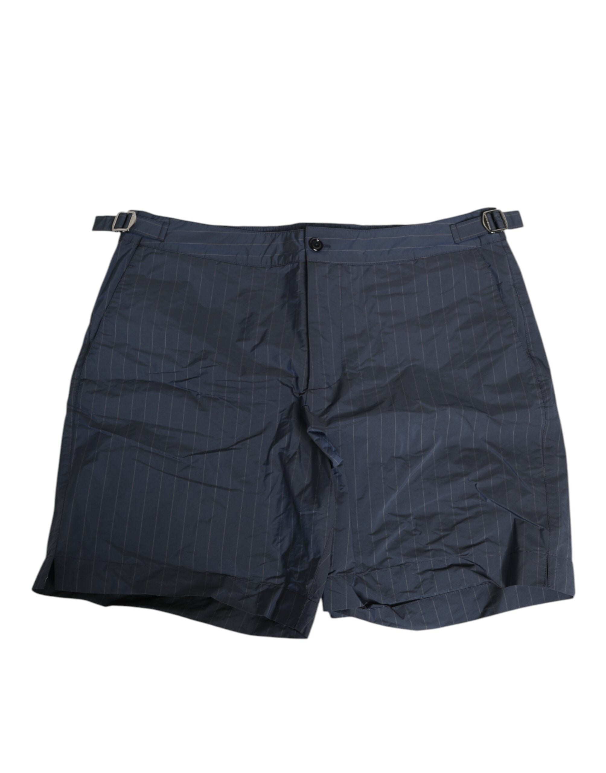 Herren-Badeshorts aus marineblauem Polyester mit Nadelstreifen