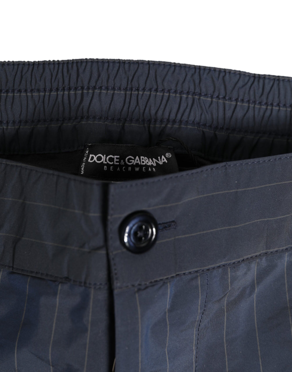 Herren-Badeshorts aus marineblauem Polyester mit Nadelstreifen