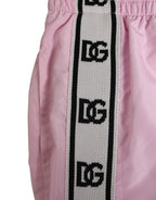 Pink Nylon Logo Side Stripe Beachwear Men Swimwear