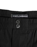 Black Cotton Elastic Waistband Button Swimwear