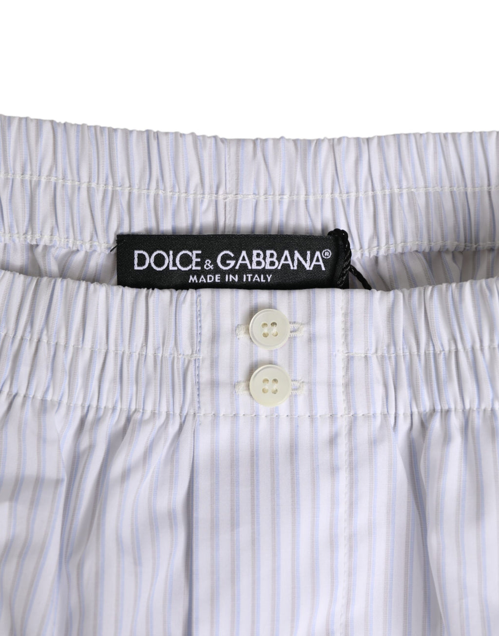 White Blue Cotton Striped Button Fly Shorts Swimwear