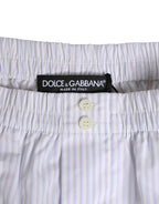 White Blue Cotton Striped Button Fly Shorts Swimwear