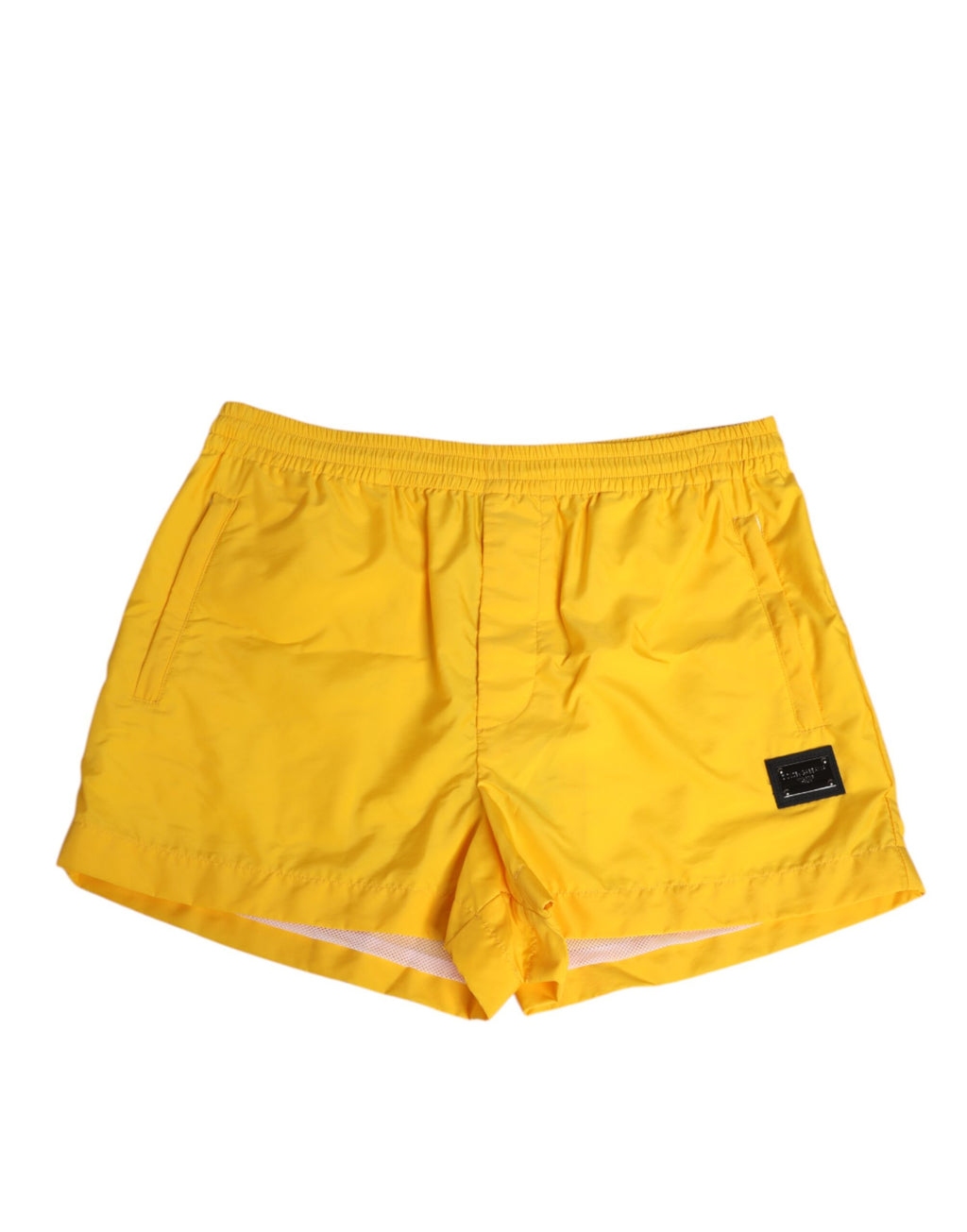 Gelbe Nylon Badeshorts mit Logo-Plakette