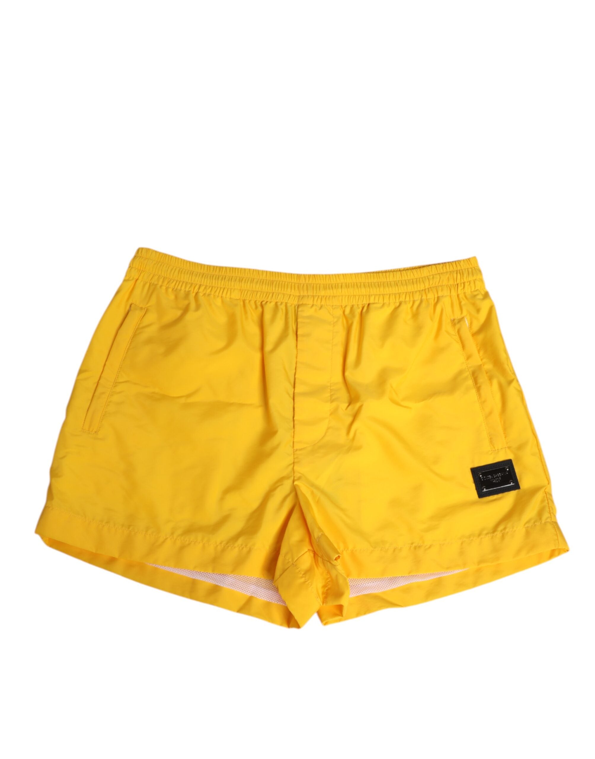 Pantaloncini boxer in nylon giallo con placca logo - Costumi da bagno