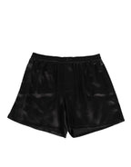 Black Silk Satin Elastic Men's Boxer Short Swimwear