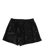 Black Silk Satin Elastic Men's Boxer Short Swimwear