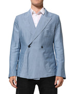 Light Blue Linen Double Breasted Men's Jacket Blazer