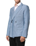 Light Blue Linen Double Breasted Men's Jacket Blazer