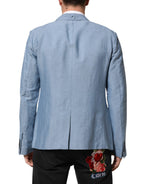 Light Blue Linen Double Breasted Men's Jacket Blazer
