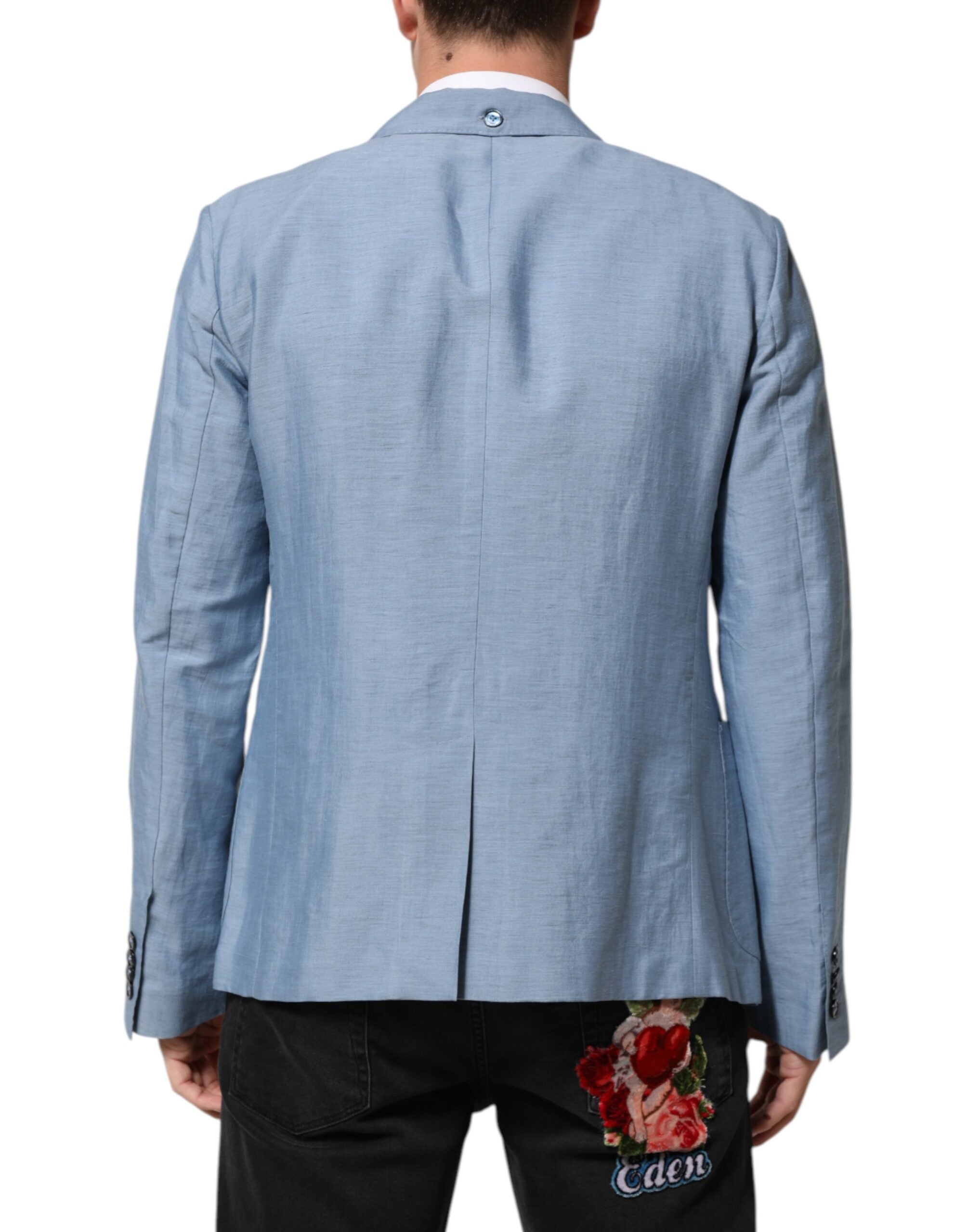 Light Blue Linen Double Breasted Men's Jacket Blazer