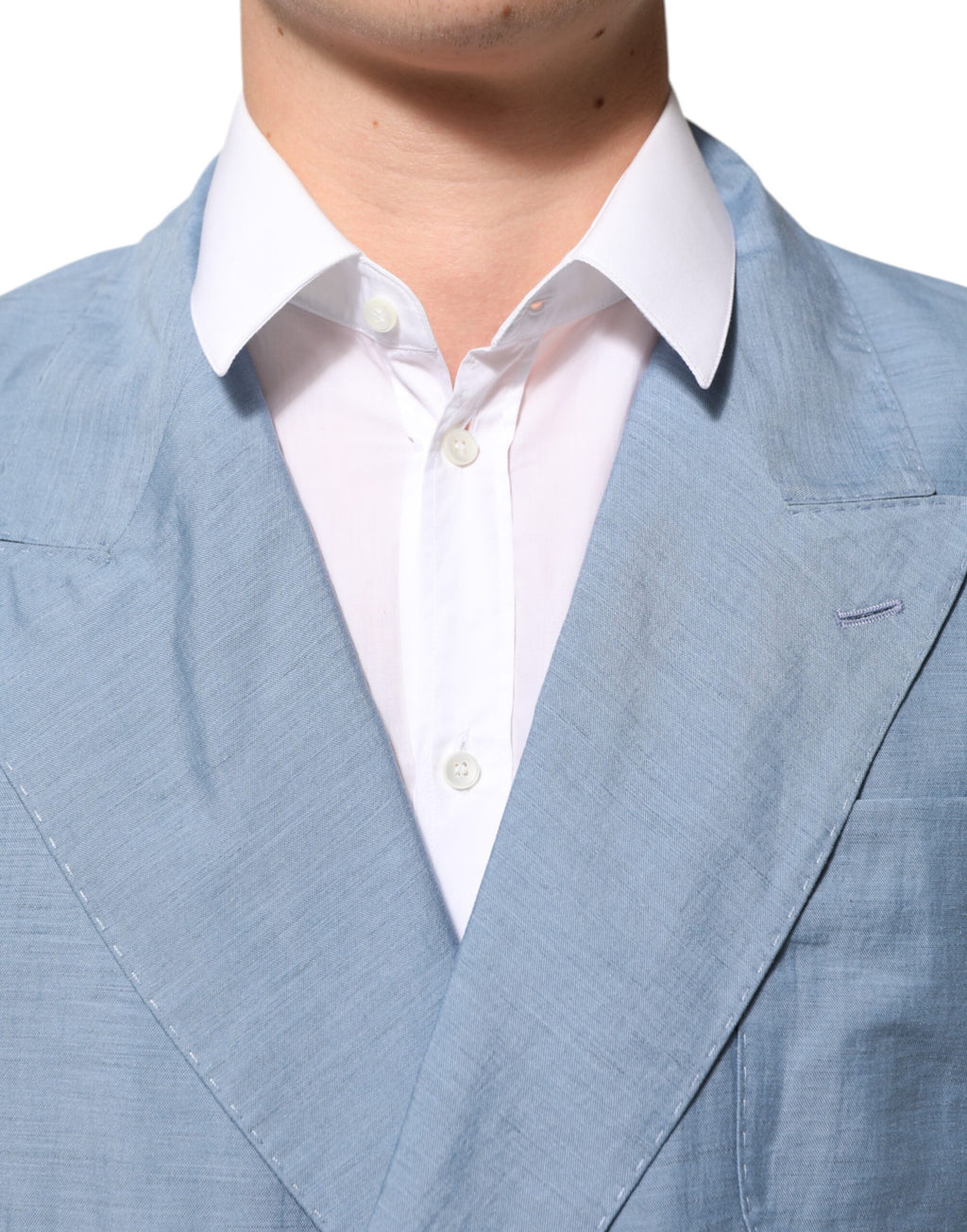 Light Blue Linen Double Breasted Men's Jacket Blazer