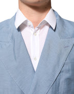 Light Blue Linen Double Breasted Men's Jacket Blazer