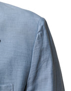Light Blue Linen Double Breasted Men's Jacket Blazer