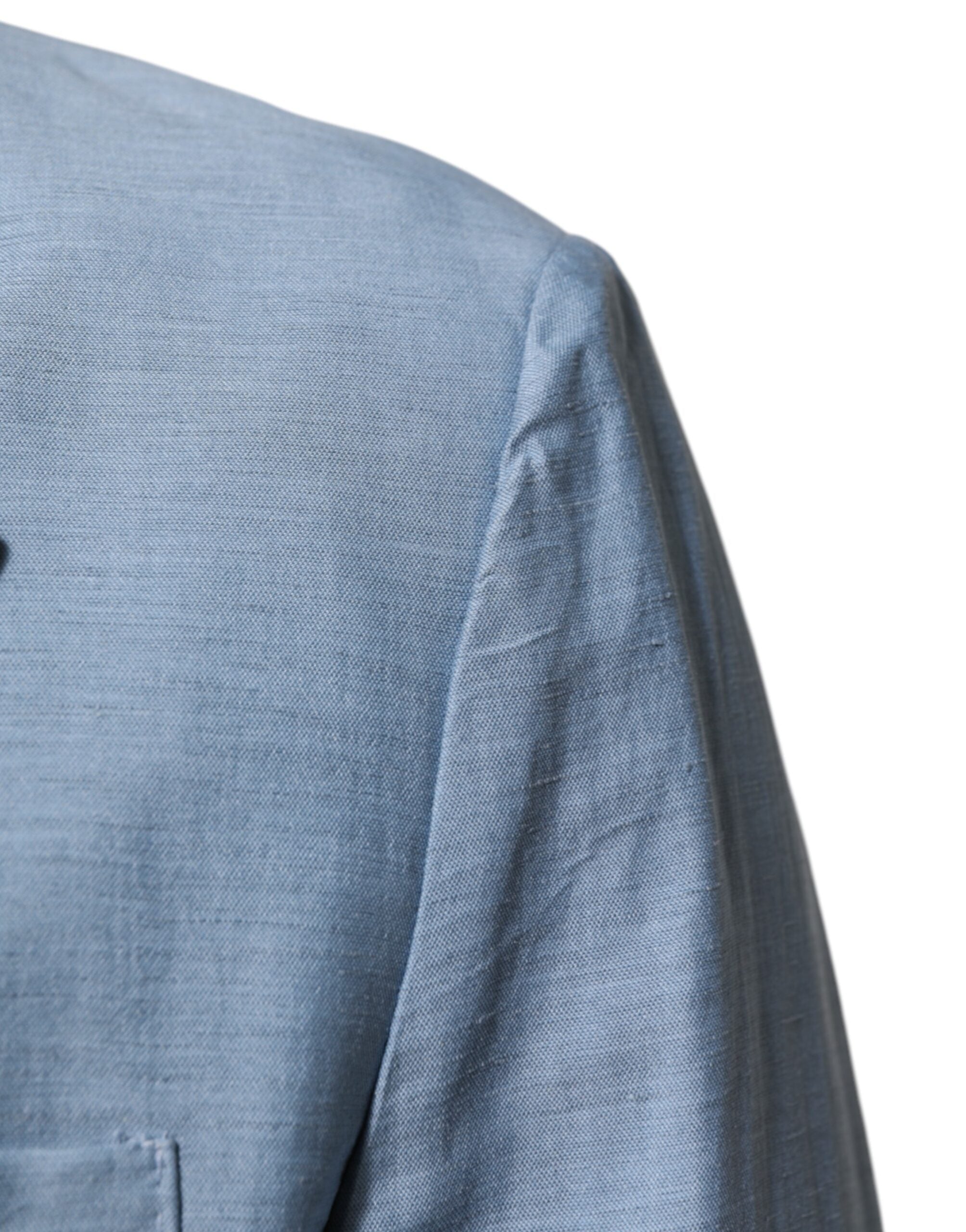 Light Blue Linen Double Breasted Men's Jacket Blazer