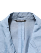 Light Blue Linen Double Breasted Men's Jacket Blazer