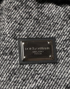 Gray Wool Herringbone Shearling Collar Bomber Jacket