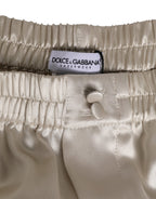 Beige Silk Satin Elastic Men Boxer Short Swimwear