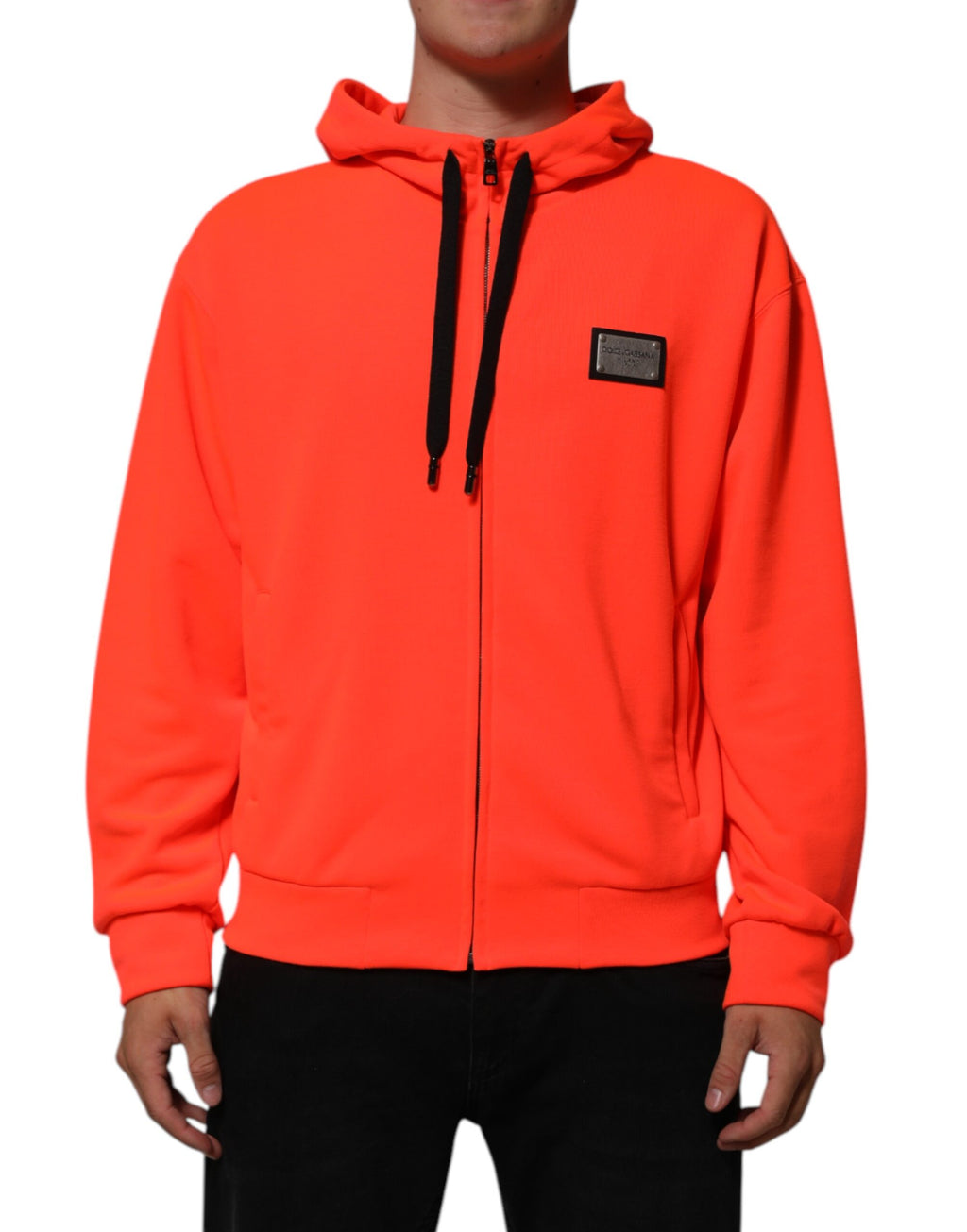 Rot leuchtender Kapuzenpullover mit Logo-Patch aus Polyester
