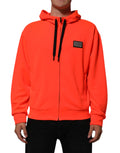 Rot leuchtender Kapuzenpullover mit Logo-Patch aus Polyester