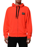 Rot leuchtender Kapuzenpullover mit Logo-Patch aus Polyester